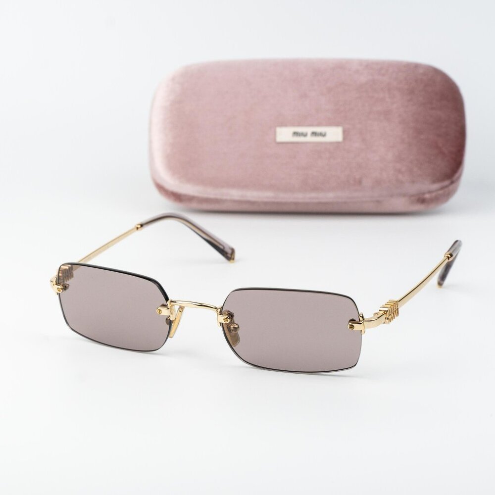 Miu Miu Women Sunglasses Gold Purple Brown Rectangle MUB50S 5AK20I NEW AUTHENTIC
